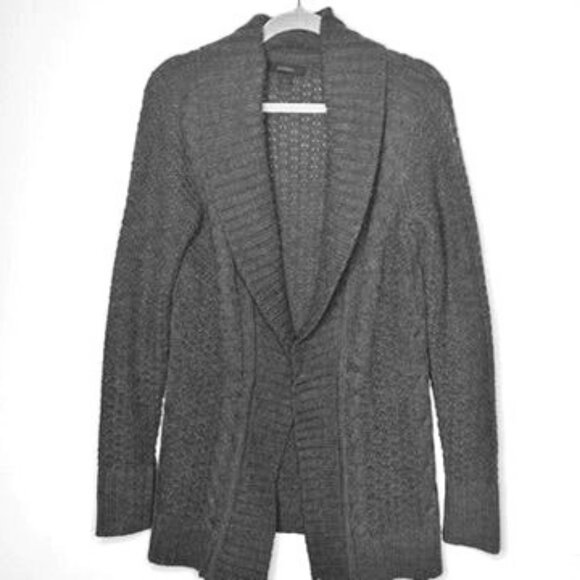 Express Gray Shawl Collar Knit Cardigan Sweater Womens L Chunky Wool Blend - Picture 1 of 7